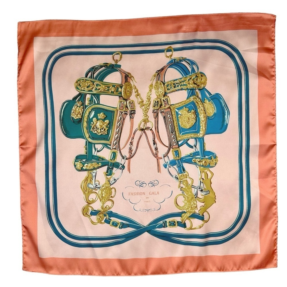 NEW Pink Coral Equestrian Saddle Design Satin Square Luxury Style Scarf